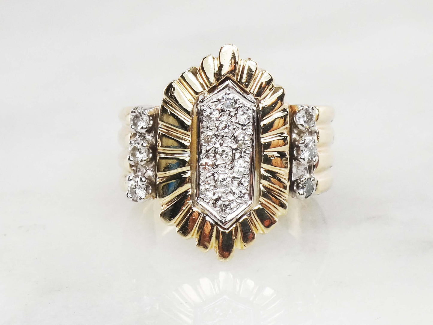Vintage 14k Yellow Gold Pave Natural Diamond Cluster Ring Approx .30 CTS TDW Size 5.5