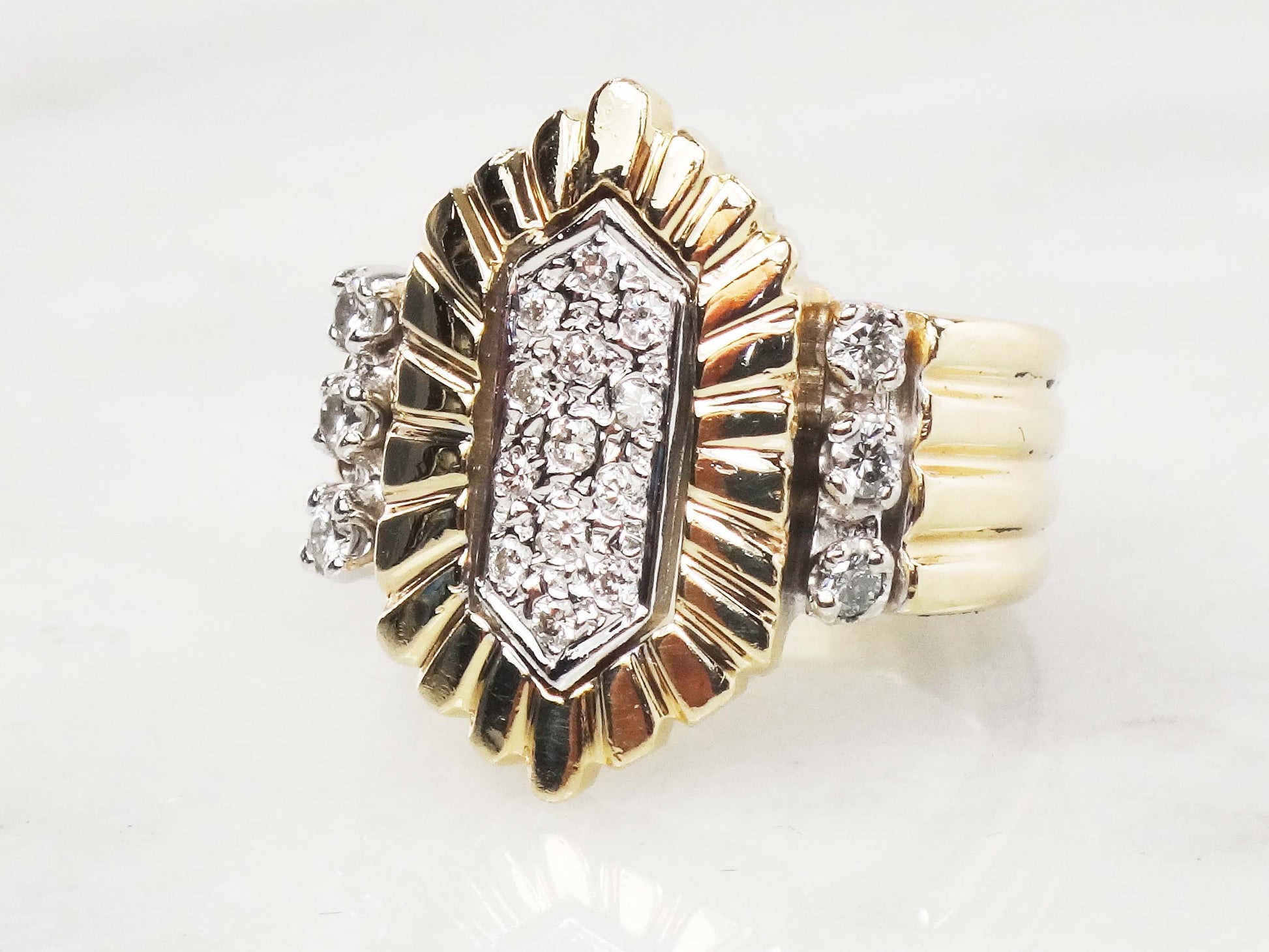 Vintage 14k Yellow Gold Diamond Cluster Ring (.30 CTS, Size 5.5)