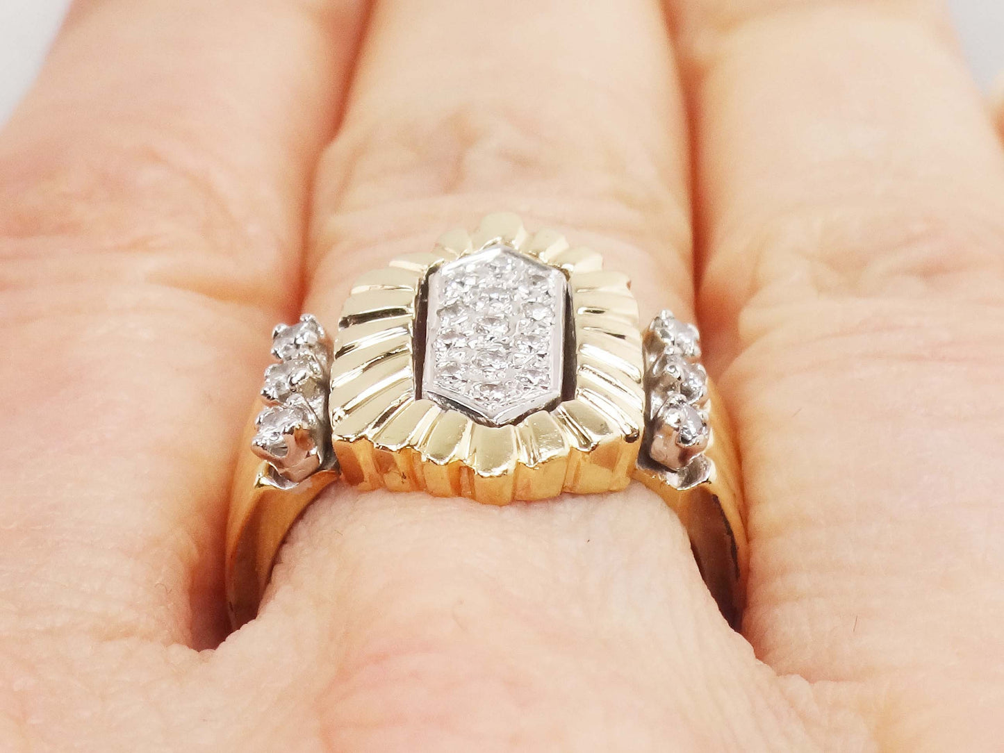 Vintage 14k Yellow Gold Pave Natural Diamond Cluster Ring Approx .30 CTS TDW Size 5.5