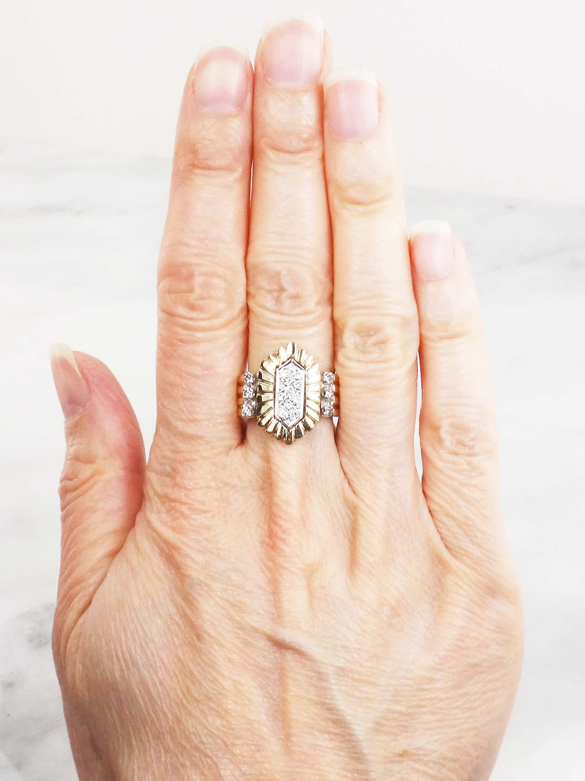 Vintage 14k Yellow Gold Pave Natural Diamond Cluster Ring Approx .30 CTS TDW Size 5.5