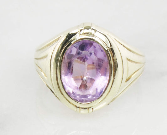 Vintage 14k Yellow Gold Natural Amethyst Ring Art Deco Purple Stone Ring - Pinky Ring Size 3.5