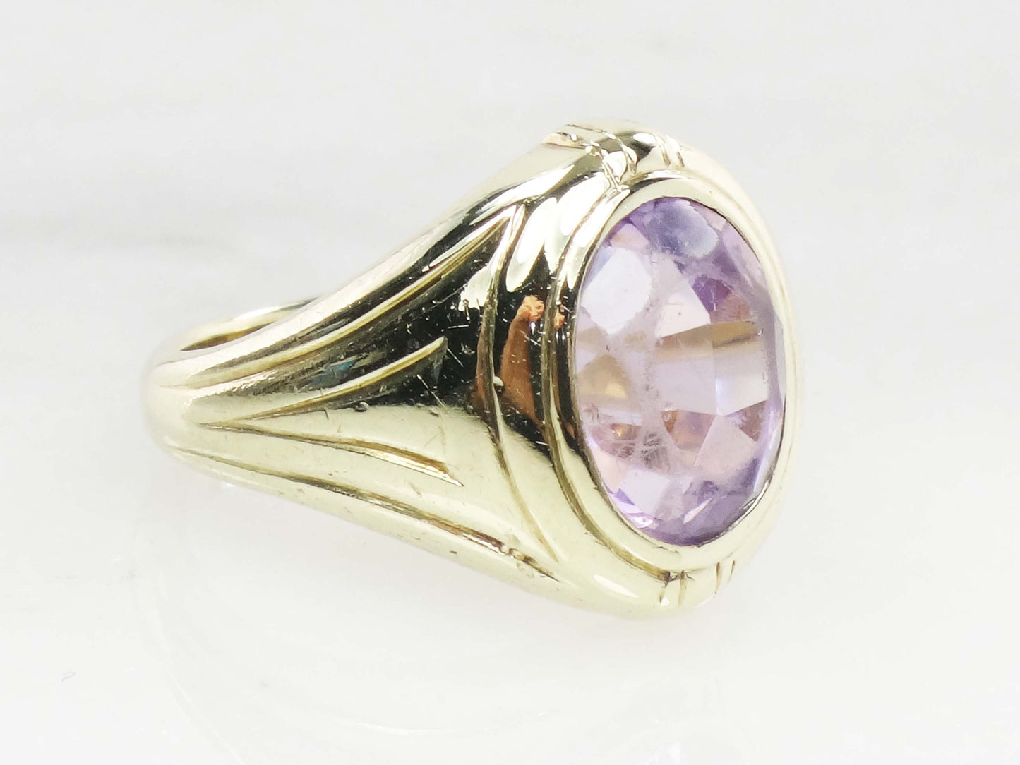 Vintage 14k Yellow Gold Natural Amethyst Ring Art Deco Purple Stone Ring - Pinky Ring Size 3.5