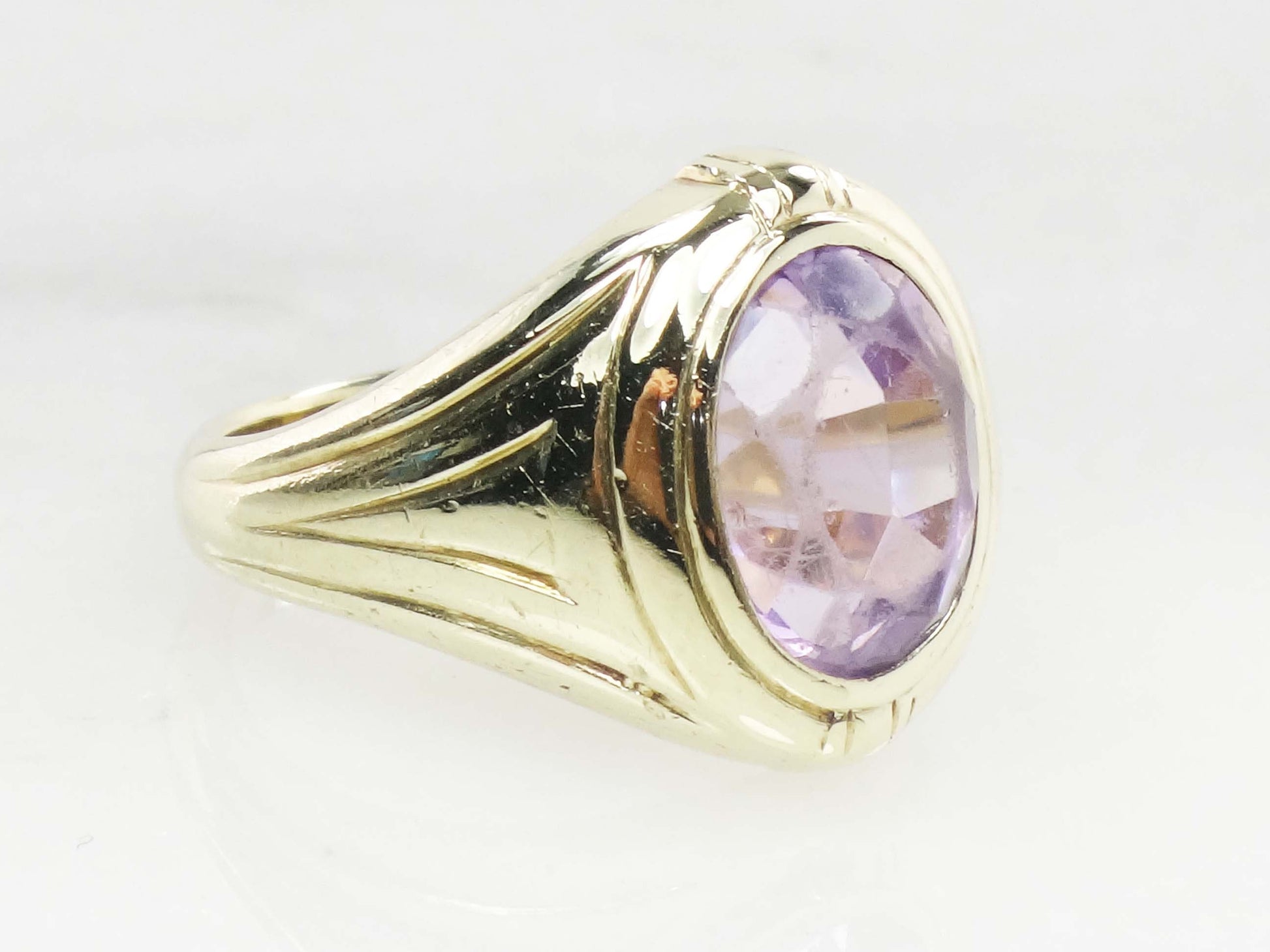 Vintage 14k Yellow Gold Natural Amethyst Ring Art Deco Purple Stone Ring - Pinky Ring Size 3.5