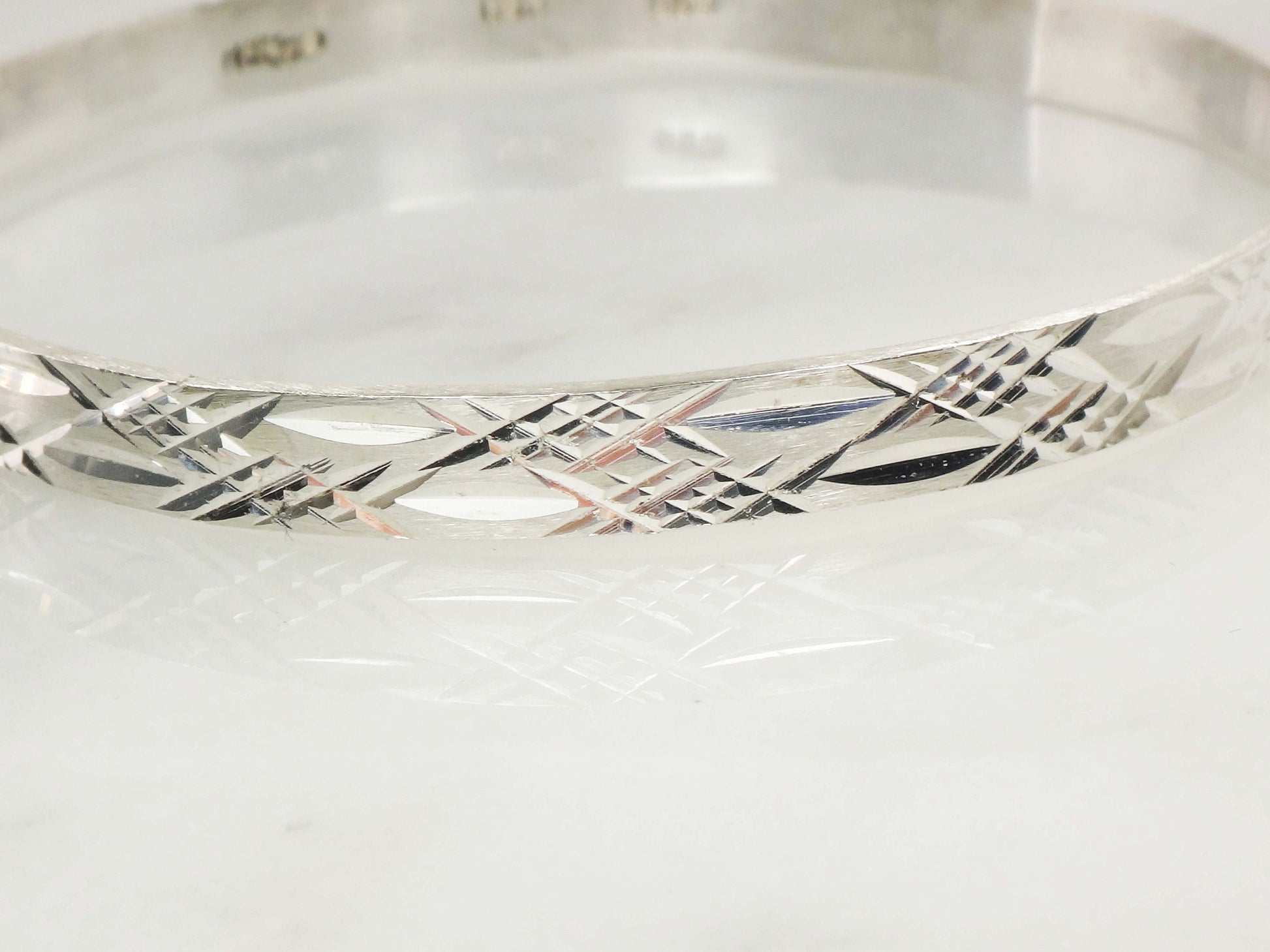 Vintage Sterling Silver Diamond Cut Bangle - Mexico 925 Large Sterling Slip On Bracelet