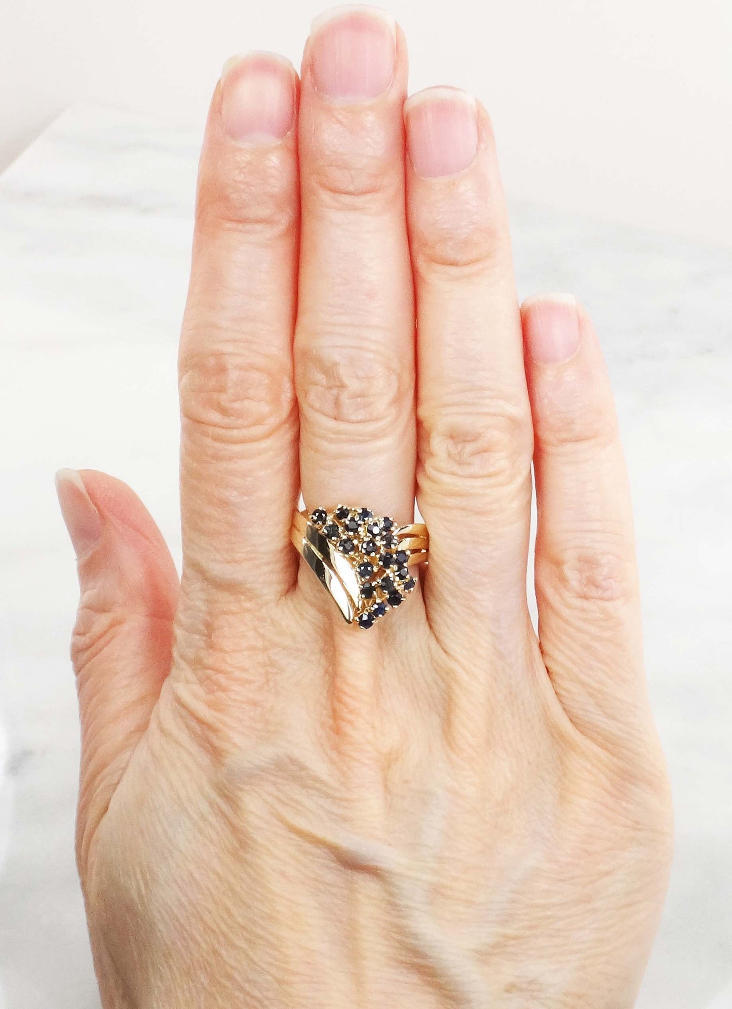 Vintage 14k Yellow Gold Sapphire Cluster Ring - Size 5.75