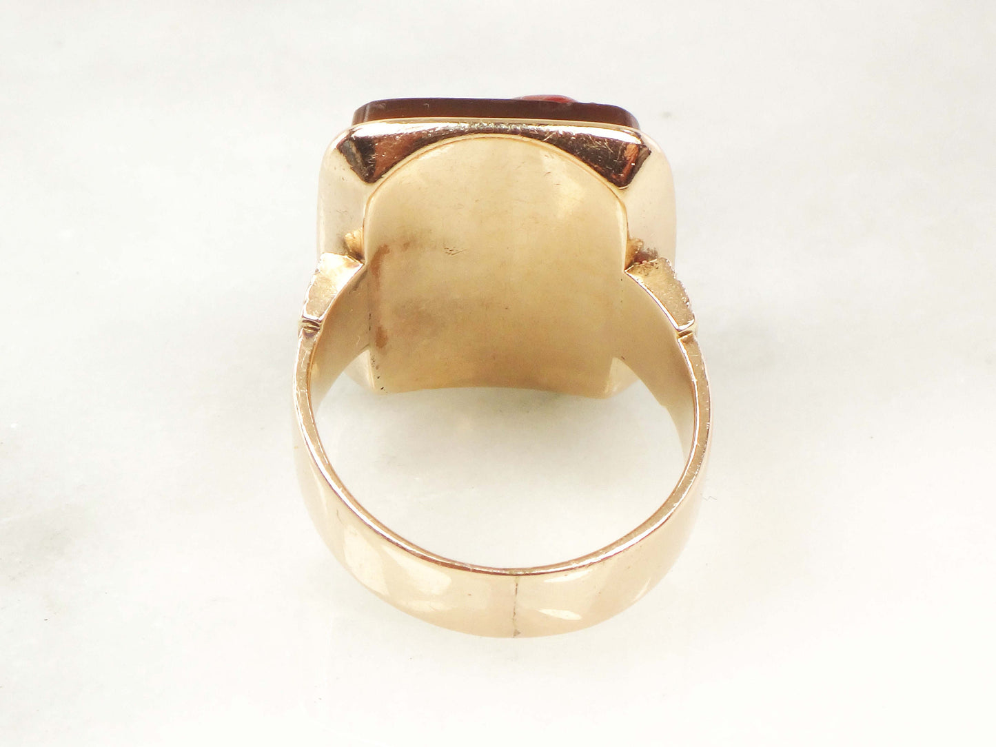 Vintage Victorian 14k Rose Gold Carnelian Hardstone Cameo Ring - Antique Cameo Ring - Size 8