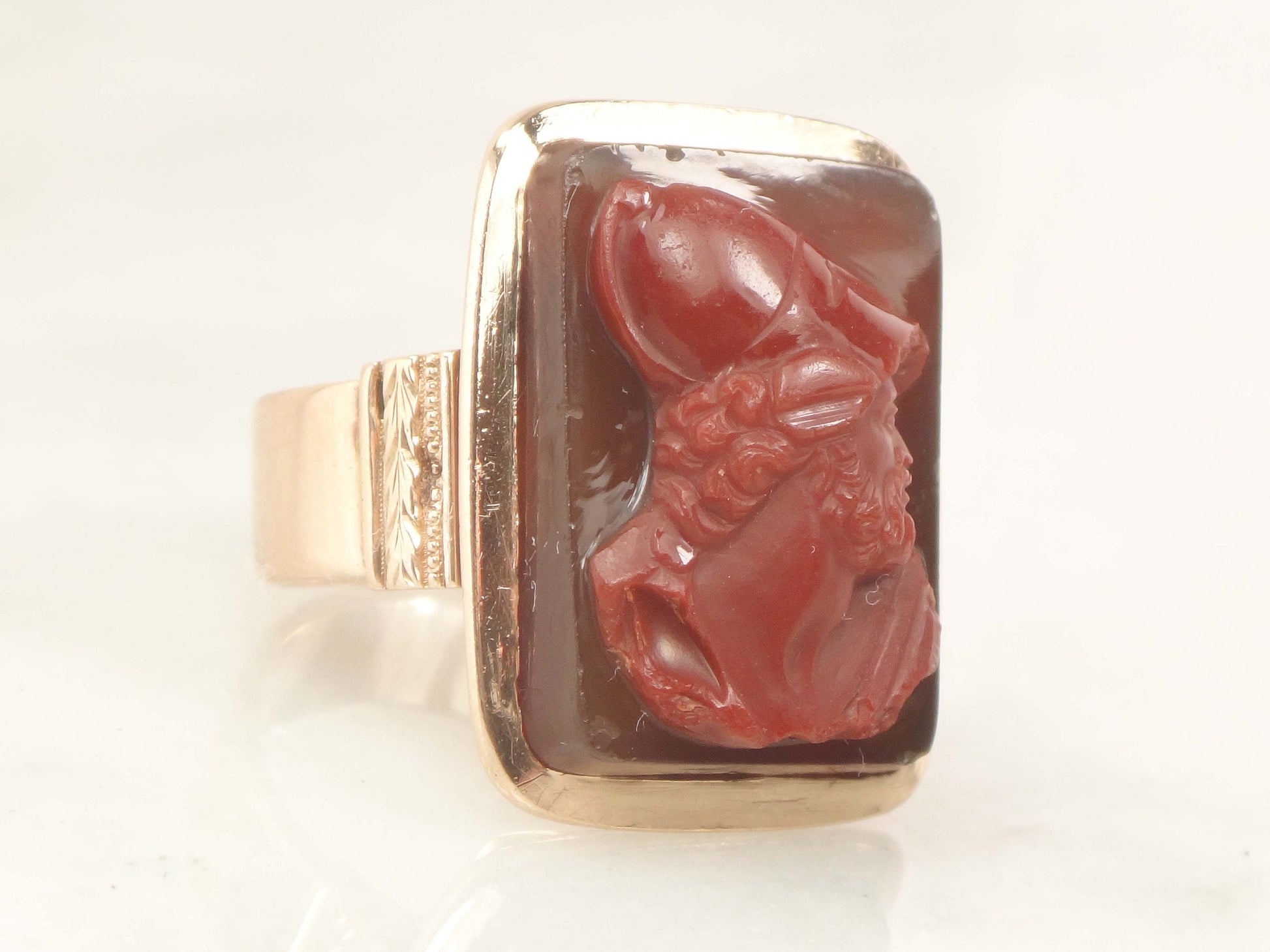 Vintage Victorian 14k Rose Gold Carnelian Hardstone Cameo Ring - Antique Cameo Ring - Size 8