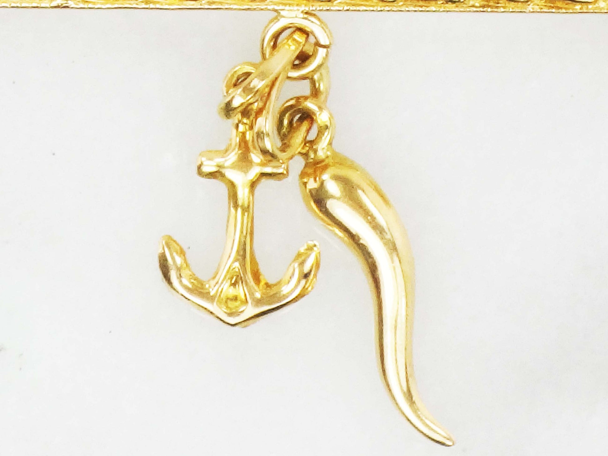 Vintage 18k Gold Baby Pin: Anchor & Italian Horn Charms