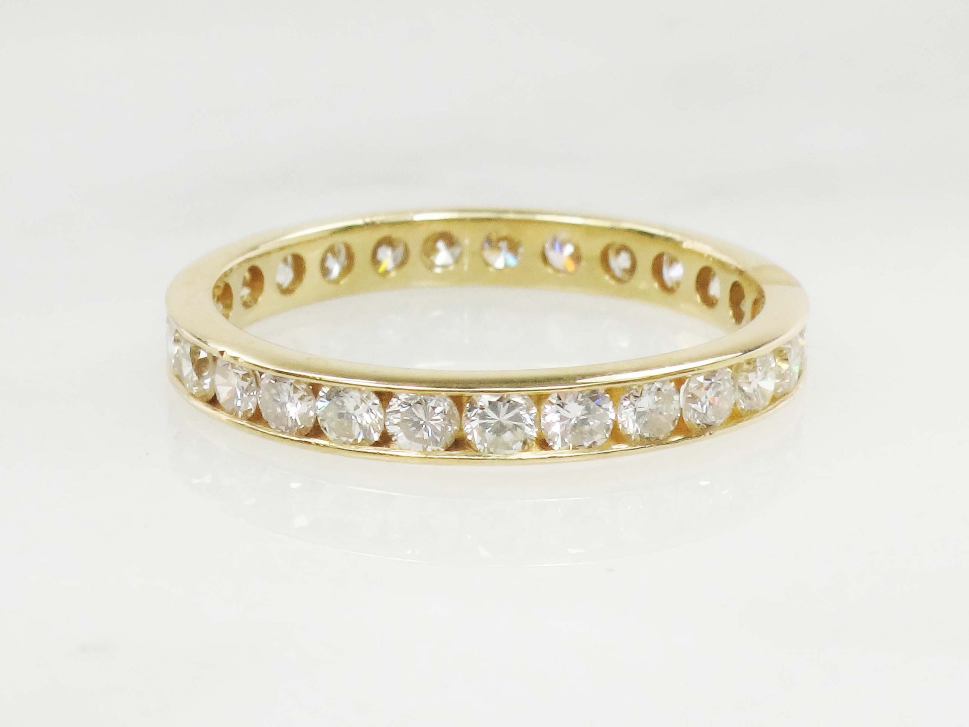 Vintage 18k Yellow Gold Natural Diamond Eternity Ring Channel Set Round Diamond Wedding Ring Approx 1.4 CTS Size 7.25
