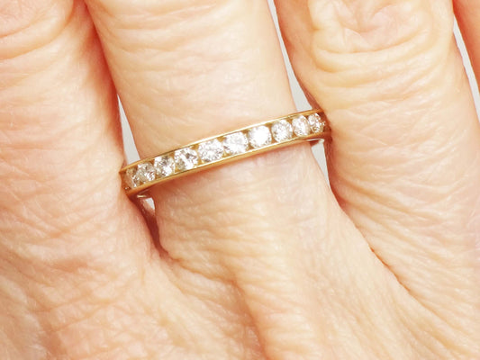 Vintage 18k Yellow Gold Natural Diamond Eternity Ring Channel Set Round Diamond Wedding Ring Approx 1.4 CTS Size 7.25