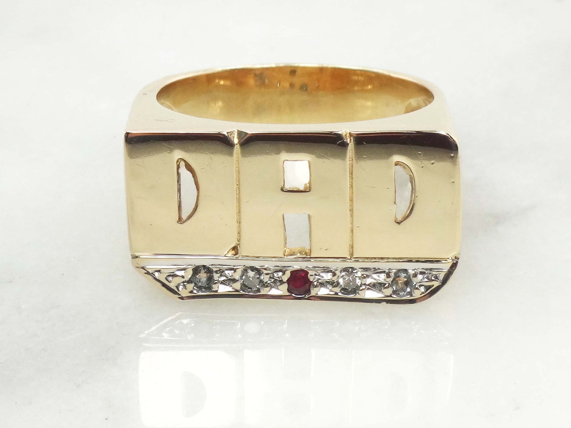 Vintage 14k Yellow Gold Dad Ring with Natural Diamonds Size 8 Ring for Dad Father's Ring