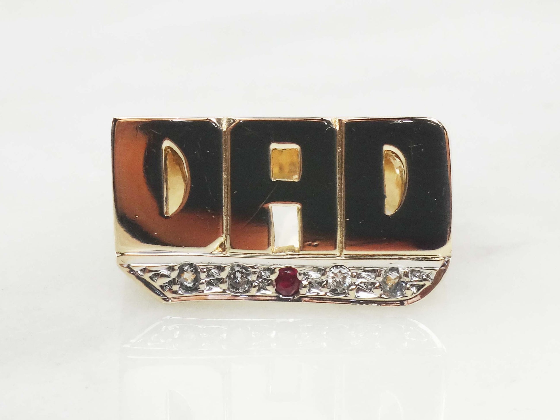 Vintage 14k Yellow Gold Dad Ring with Natural Diamonds Size 8 Ring for Dad Father's Ring
