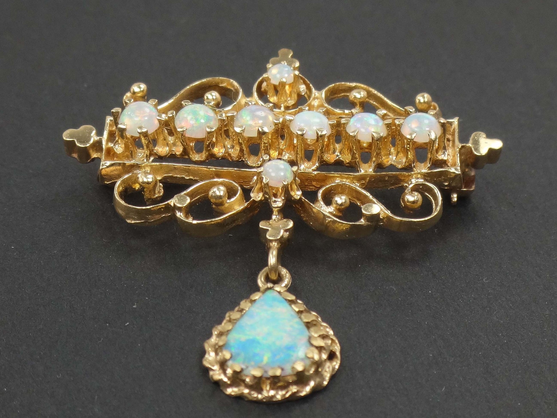 Vintage 14k Opal Pendant Pin Yellow Gold Natural Opal Pendant 14k Gold Australian Opal Pendant Pin October Birthstone Fine Opal Pendant