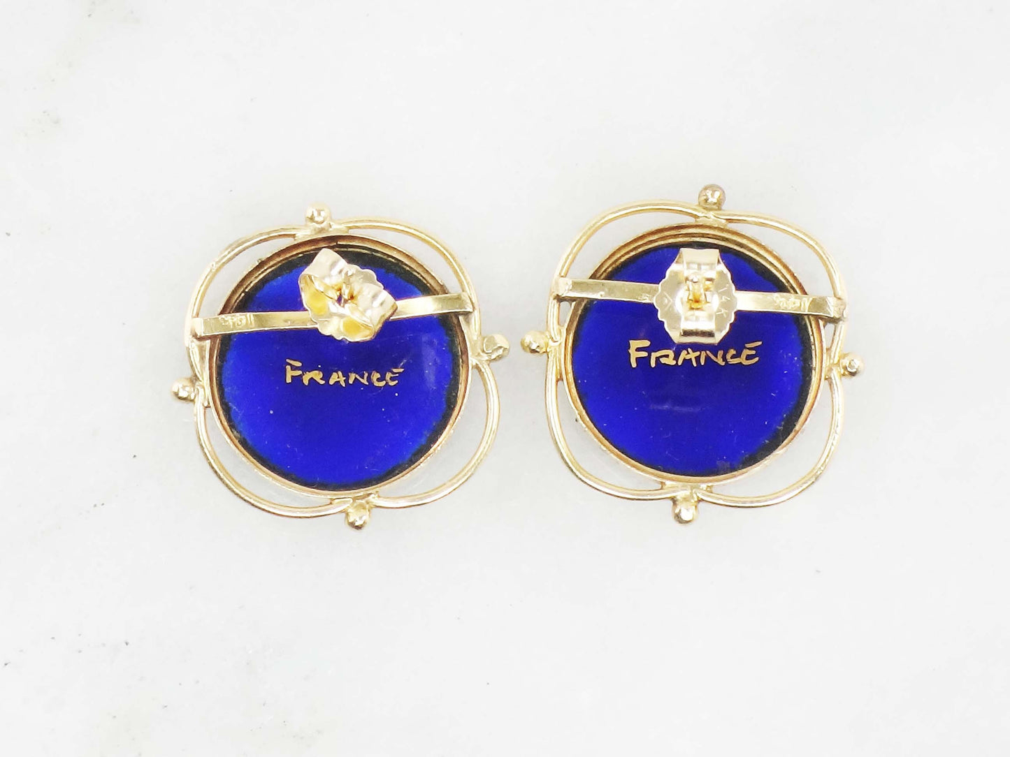 Vintage 14k French Painted Portrait Stud Earrings