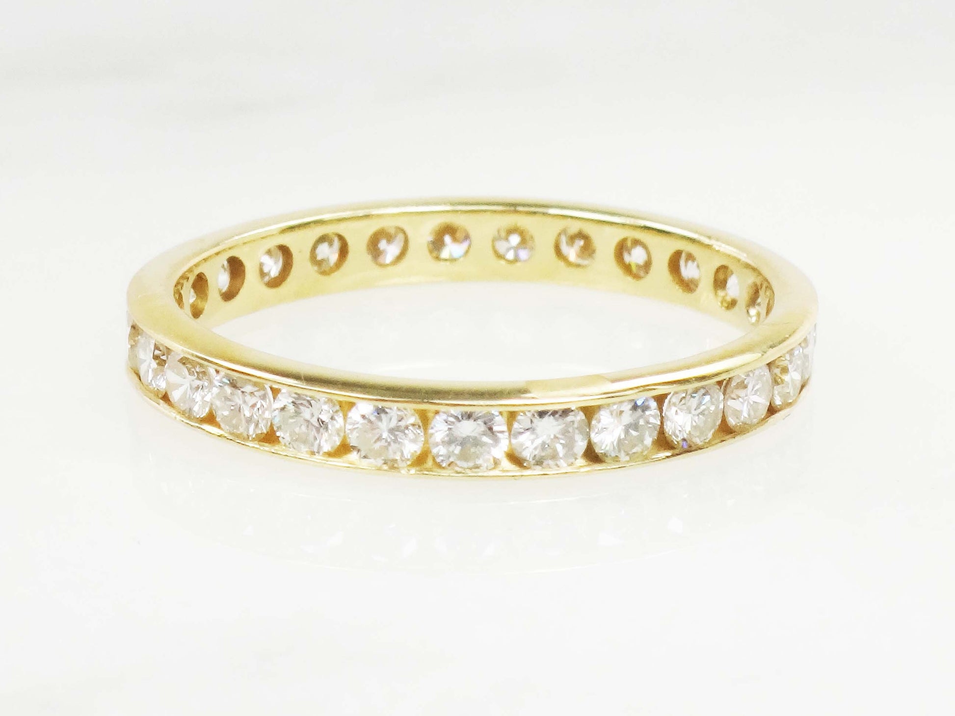 Vintage 18k Yellow Gold Natural Diamond Eternity Ring Channel Set Round Diamond Wedding Ring Approx 1.4 CTS Size 7.25