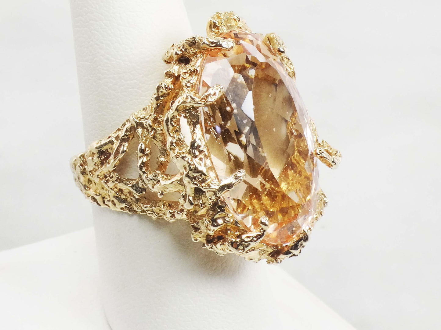 Vintage Large 14k Yellow Gold Citrine Ring Oval Cut Golden Stone - November Birthstone - Size 8