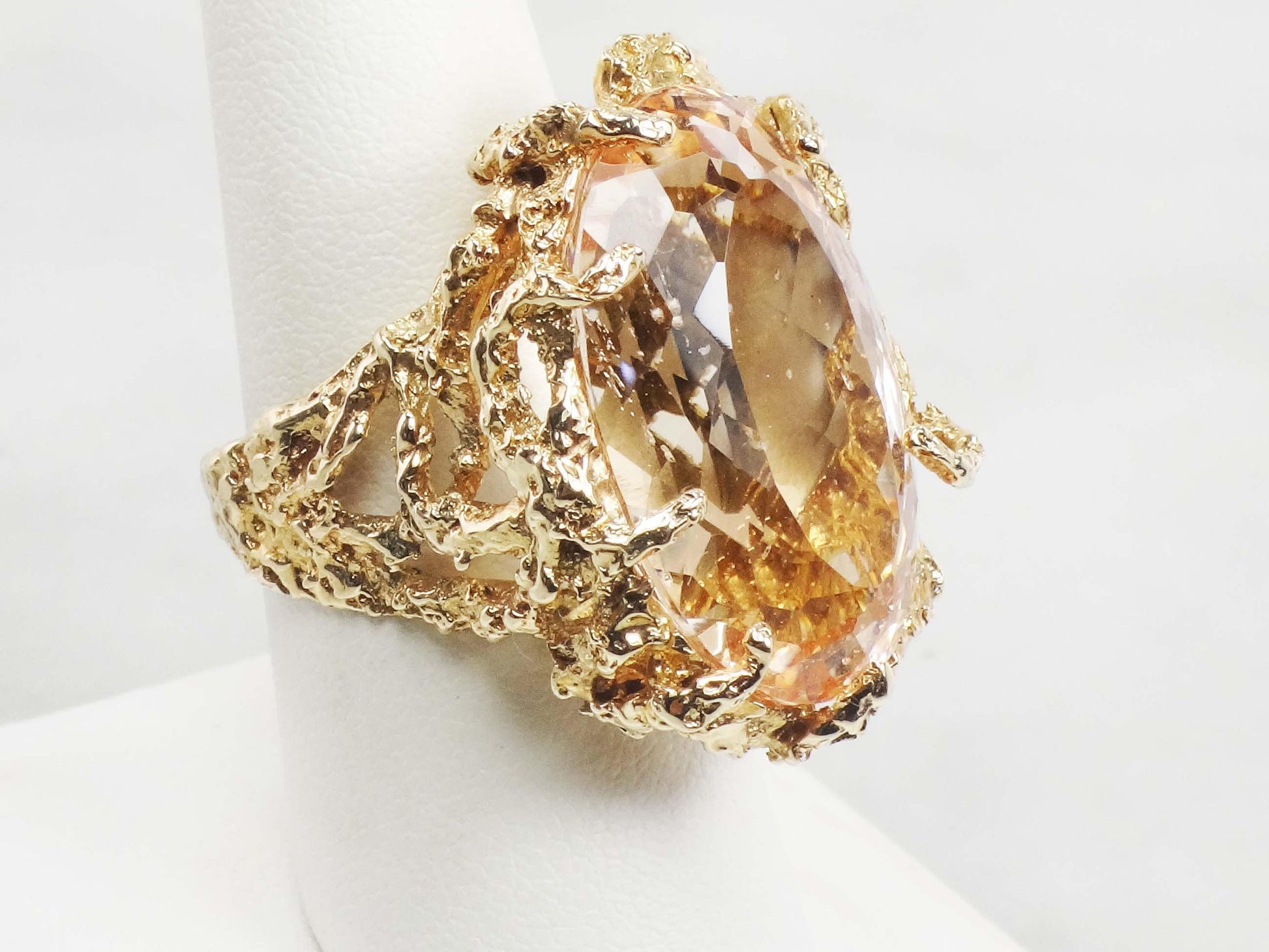 Vintage Large 14k Yellow Gold Citrine Ring Oval Cut Golden Stone - November Birthstone - Size 8