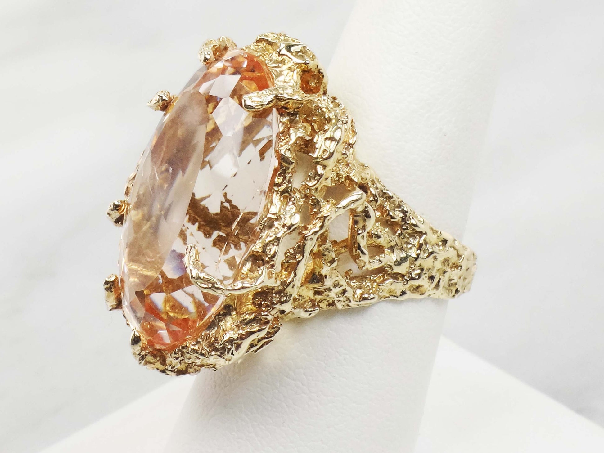 Vintage Large 14k Yellow Gold Citrine Ring Oval Cut Golden Stone - November Birthstone - Size 8