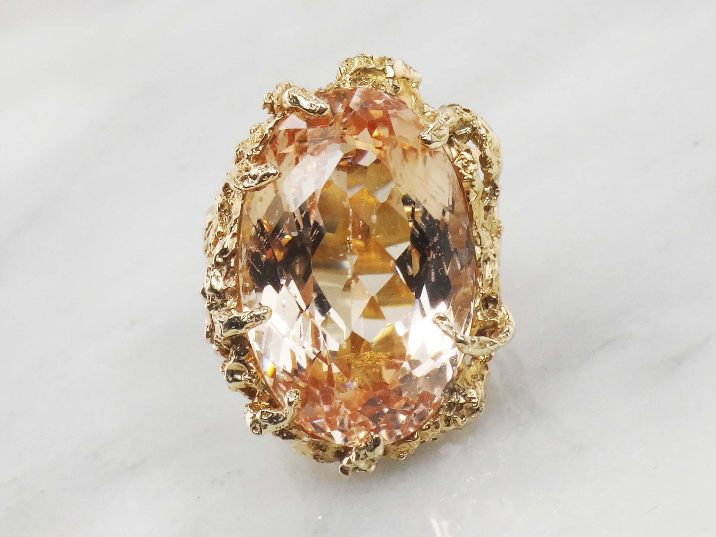 Vintage Large 14k Yellow Gold Citrine Ring Oval Cut Golden Stone - November Birthstone - Size 8