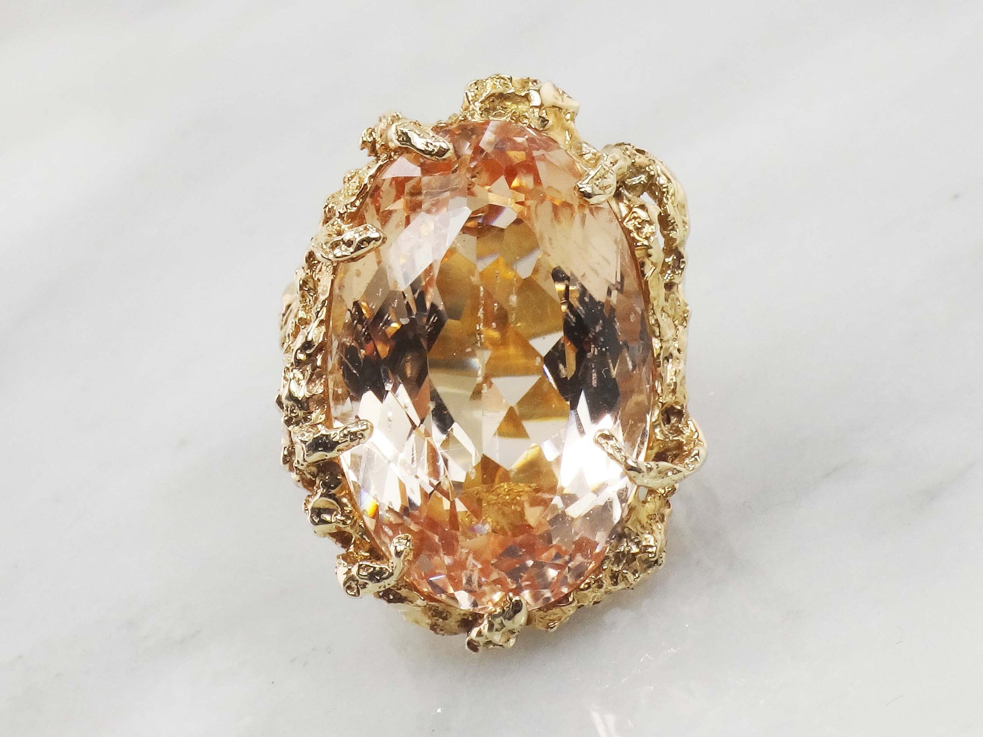 Vintage Large 14k Yellow Gold Citrine Ring Oval Cut Golden Stone - November Birthstone - Size 8