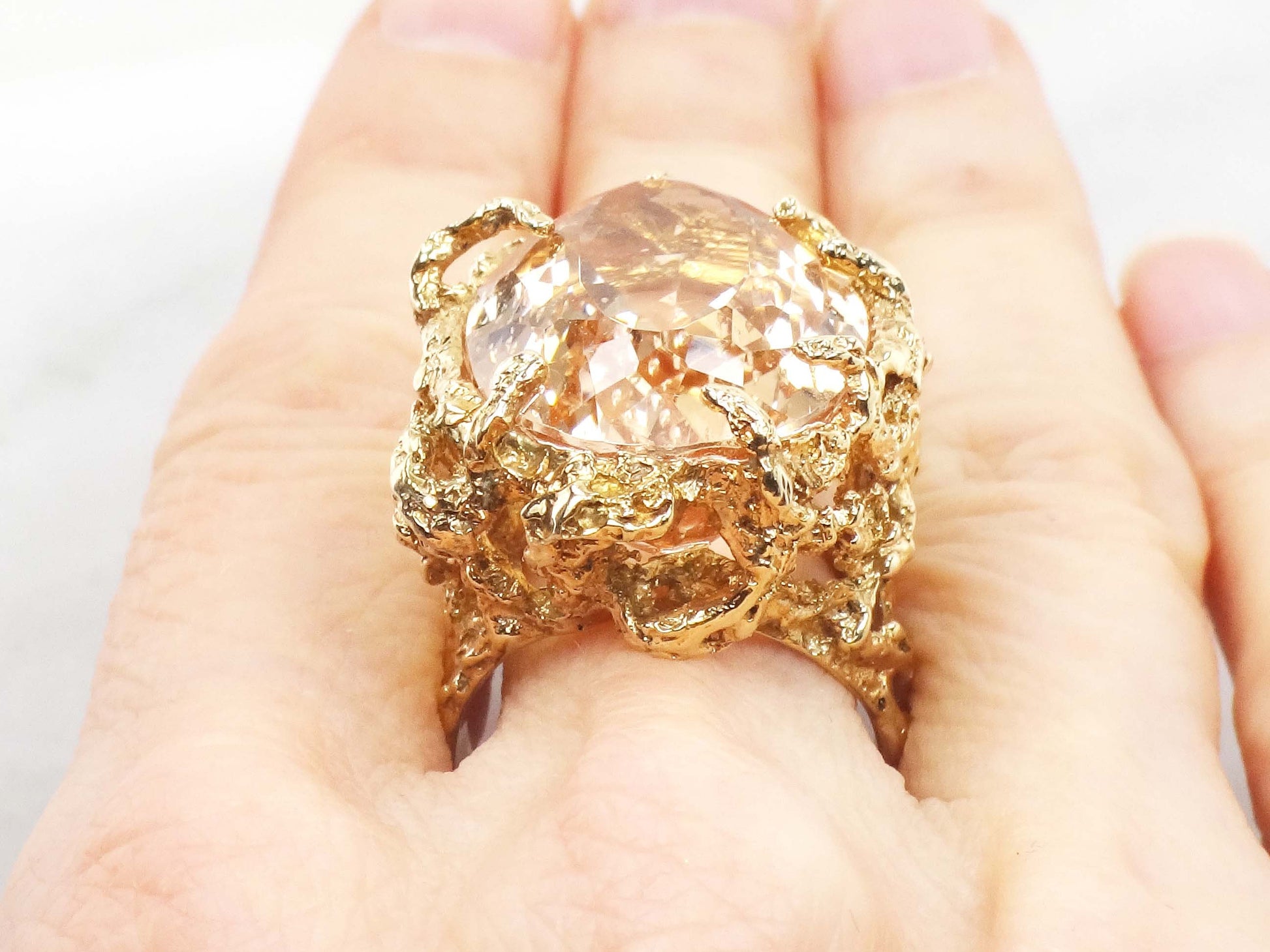 Vintage Large 14k Yellow Gold Citrine Ring Oval Cut Golden Stone - November Birthstone - Size 8