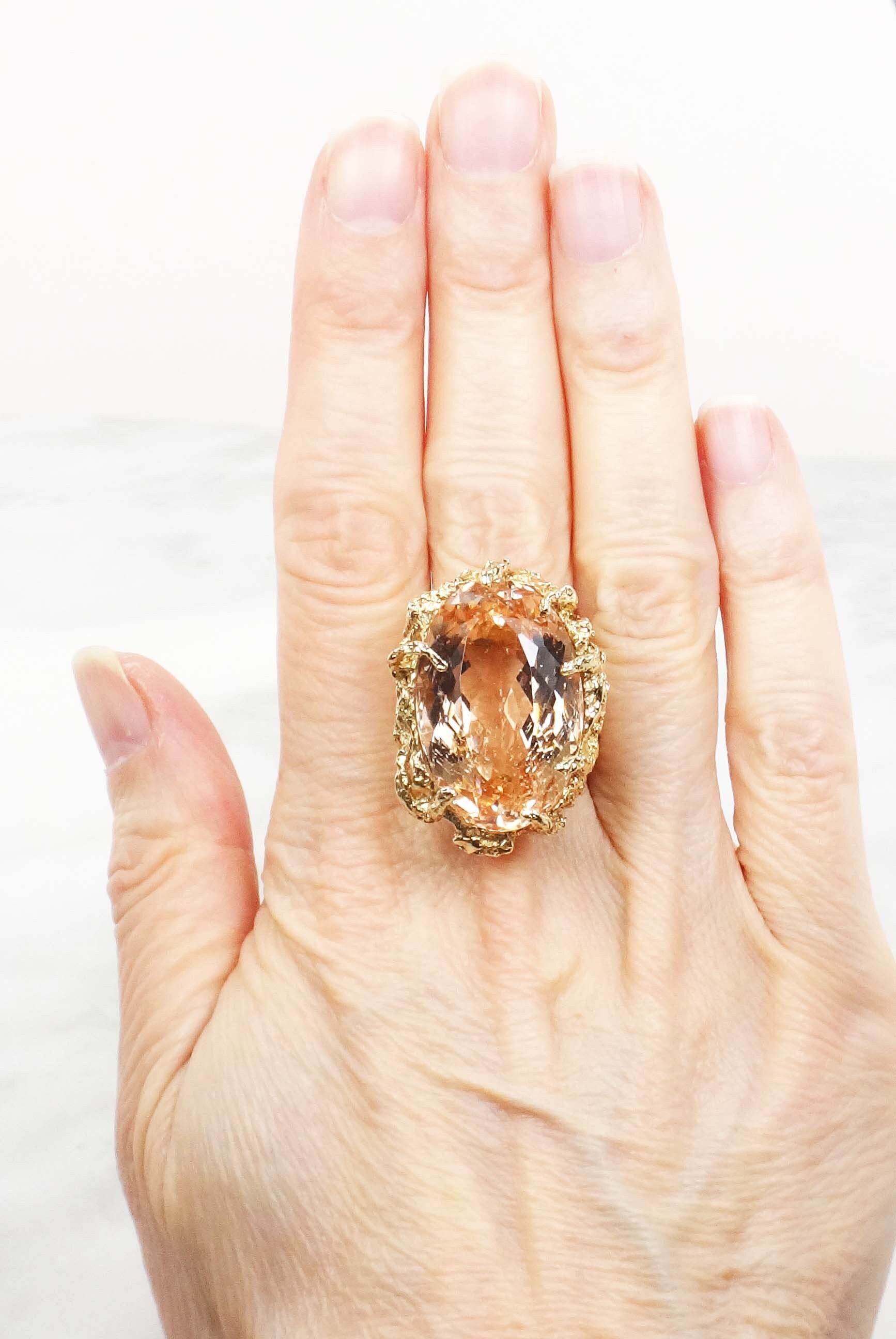 Vintage Large 14k Yellow Gold Citrine Ring Oval Cut Golden Stone - November Birthstone - Size 8