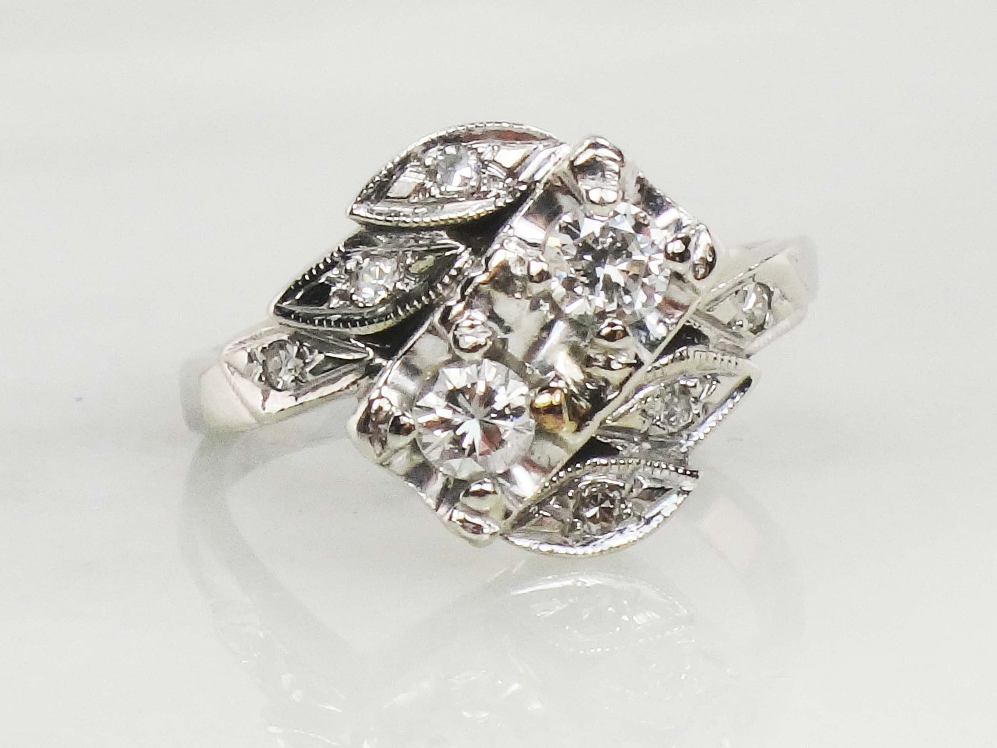 Vintage 14k Diamond Toi et Moi Ring Two Stone White Gold Natural Diamond Ring Approximately .36 Carat TDW Anniversary Ring