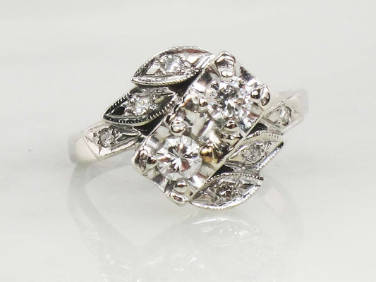 Vintage 14k Diamond Toi et Moi Ring Two Stone White Gold Natural Diamond Ring Approximately .36 Carat TDW Anniversary Ring