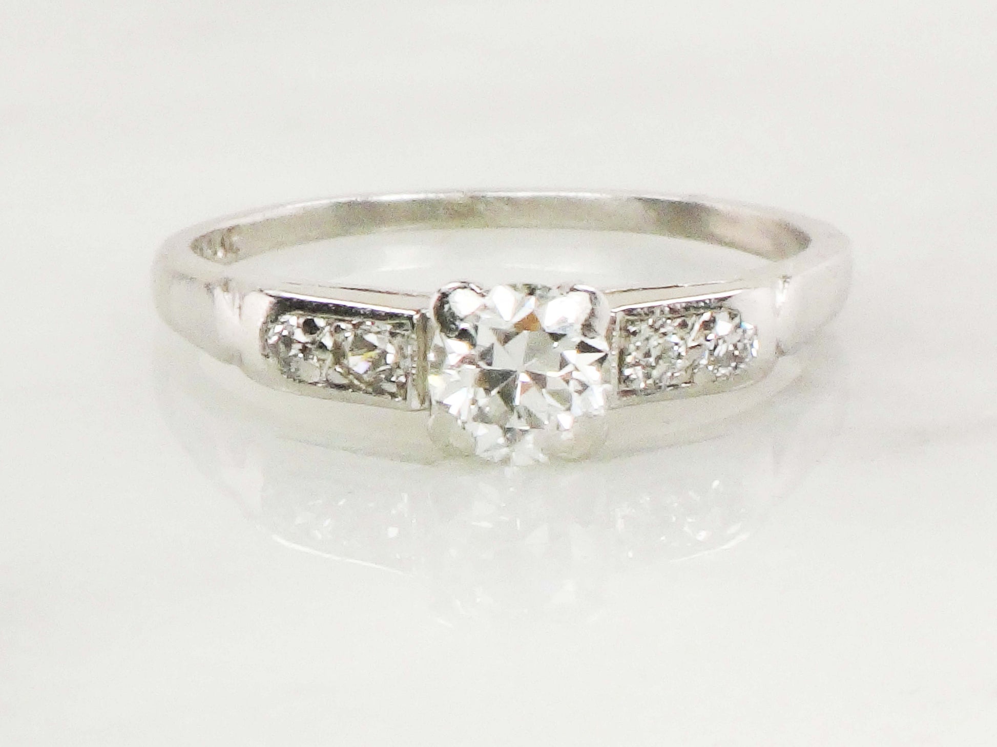 Vintage Platinum Diamond Engagement Ring: Transitional Cut, Circa 1940s, Size 7.5