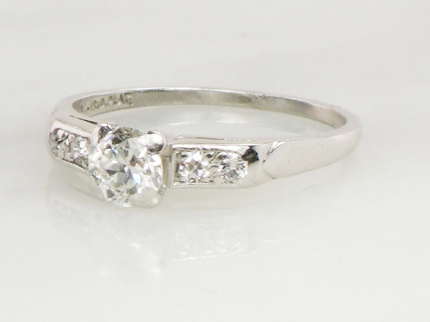 Vintage Platinum Diamond Engagement Ring: Transitional Cut, Circa 1940s, Size 7.5
