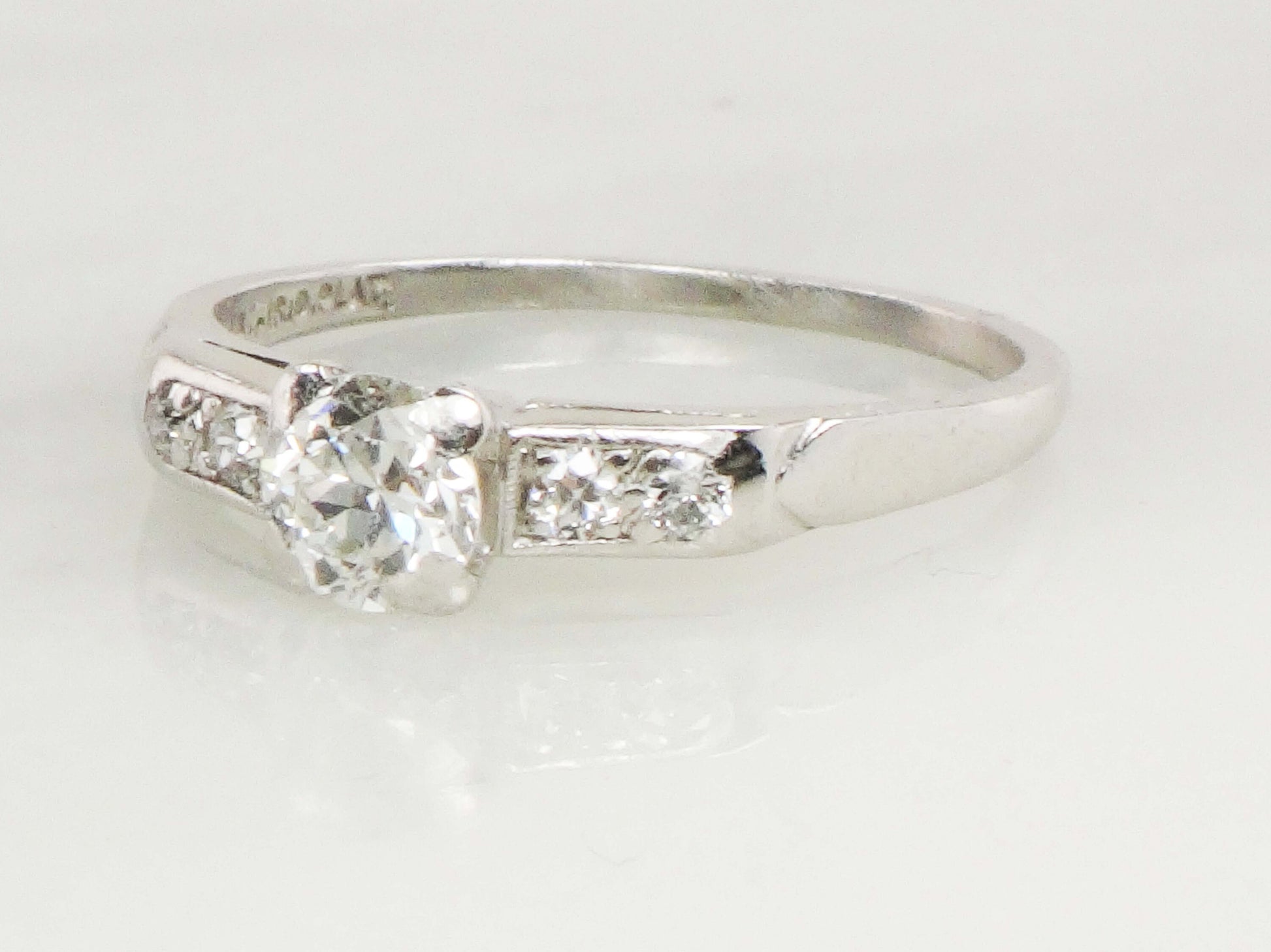 Vintage Platinum Diamond Engagement Ring: Transitional Cut, Circa 1940s, Size 7.5