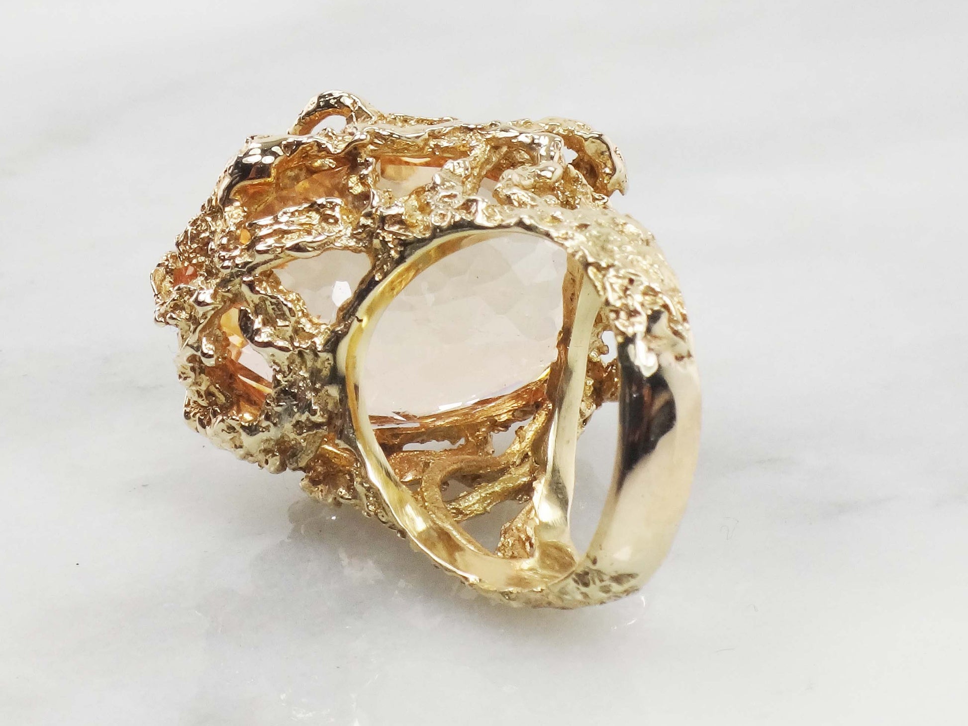 Vintage Large 14k Yellow Gold Citrine Ring Oval Cut Golden Stone - November Birthstone - Size 8