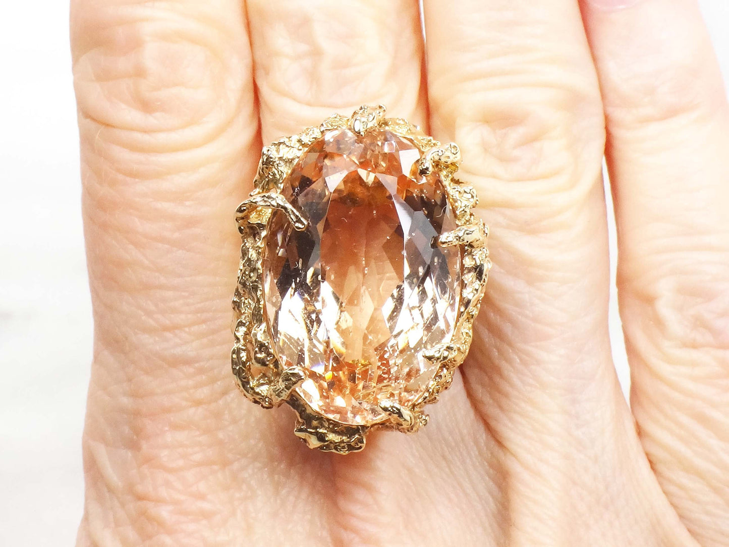 Vintage Large 14k Yellow Gold Citrine Ring Oval Cut Golden Stone - November Birthstone - Size 8