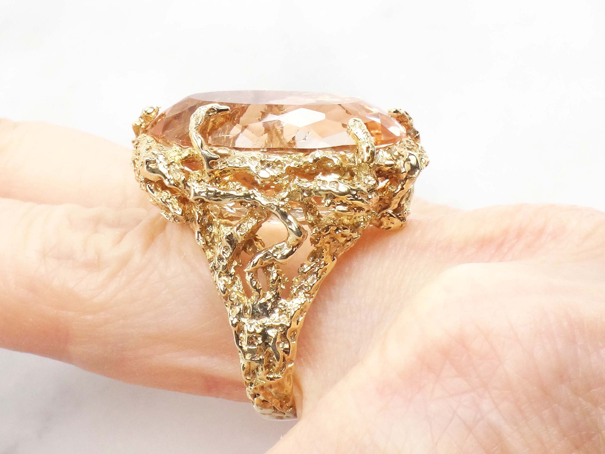 Vintage Large 14k Yellow Gold Citrine Ring Oval Cut Golden Stone - November Birthstone - Size 8