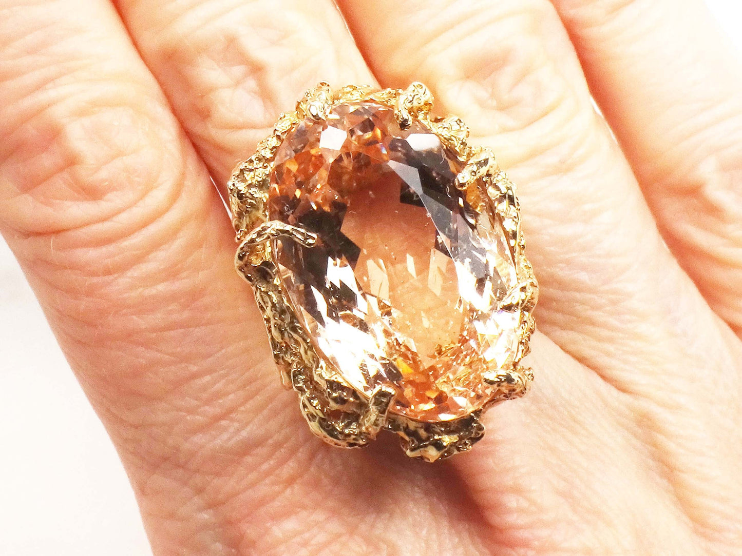 Vintage Large 14k Yellow Gold Citrine Ring Oval Cut Golden Stone - November Birthstone - Size 8
