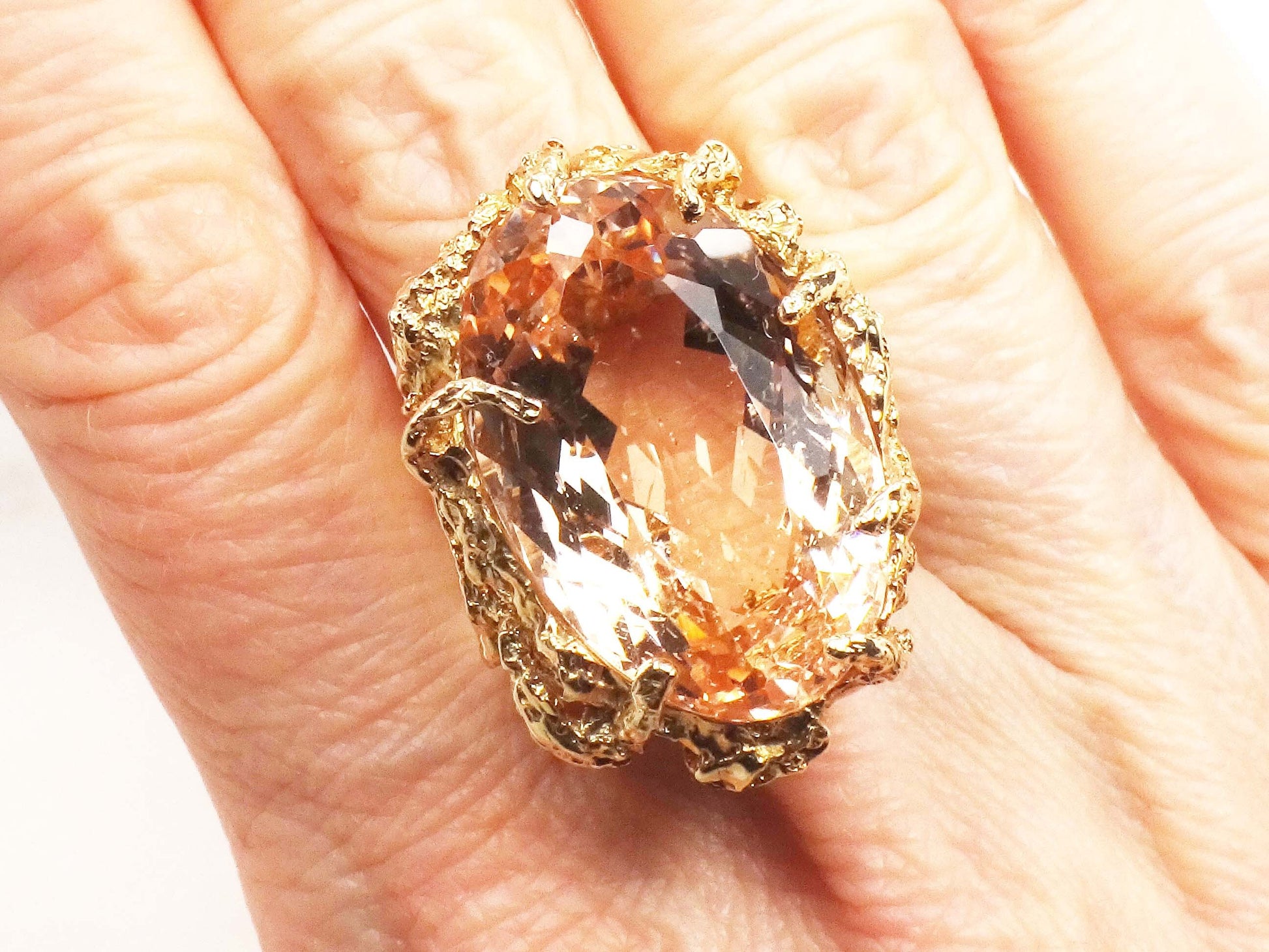 Vintage Large 14k Yellow Gold Citrine Ring Oval Cut Golden Stone - November Birthstone - Size 8