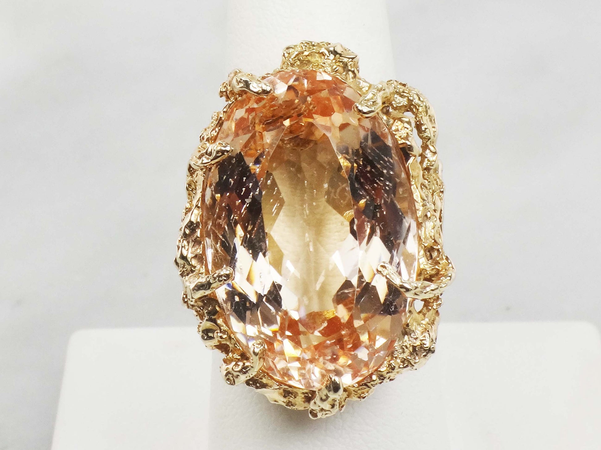 Vintage Large 14k Yellow Gold Citrine Ring Oval Cut Golden Stone - November Birthstone - Size 8