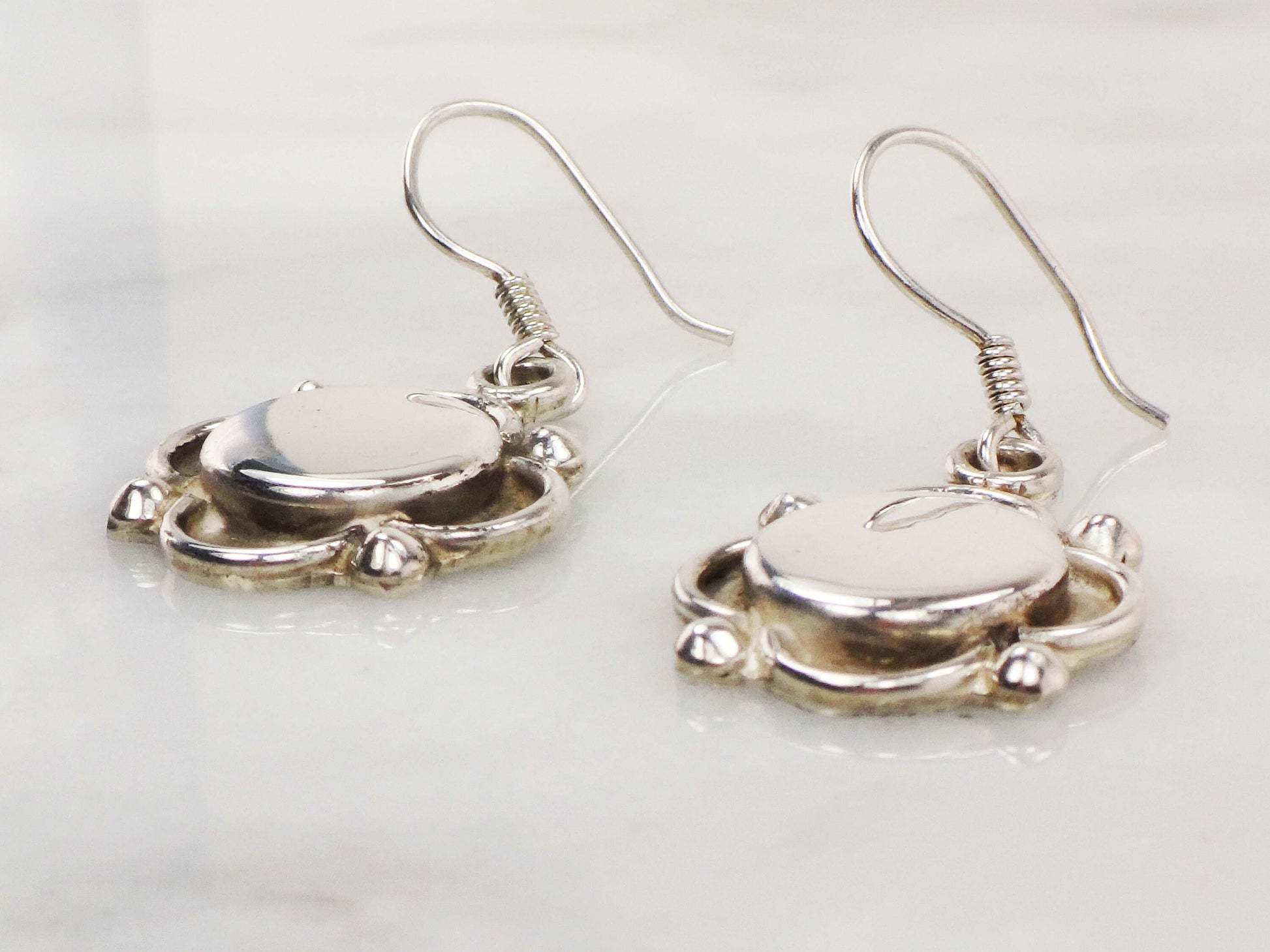 Vintage Mexico Sterling Silver Dangle Earrings: Ball Accent Statement Jewelry