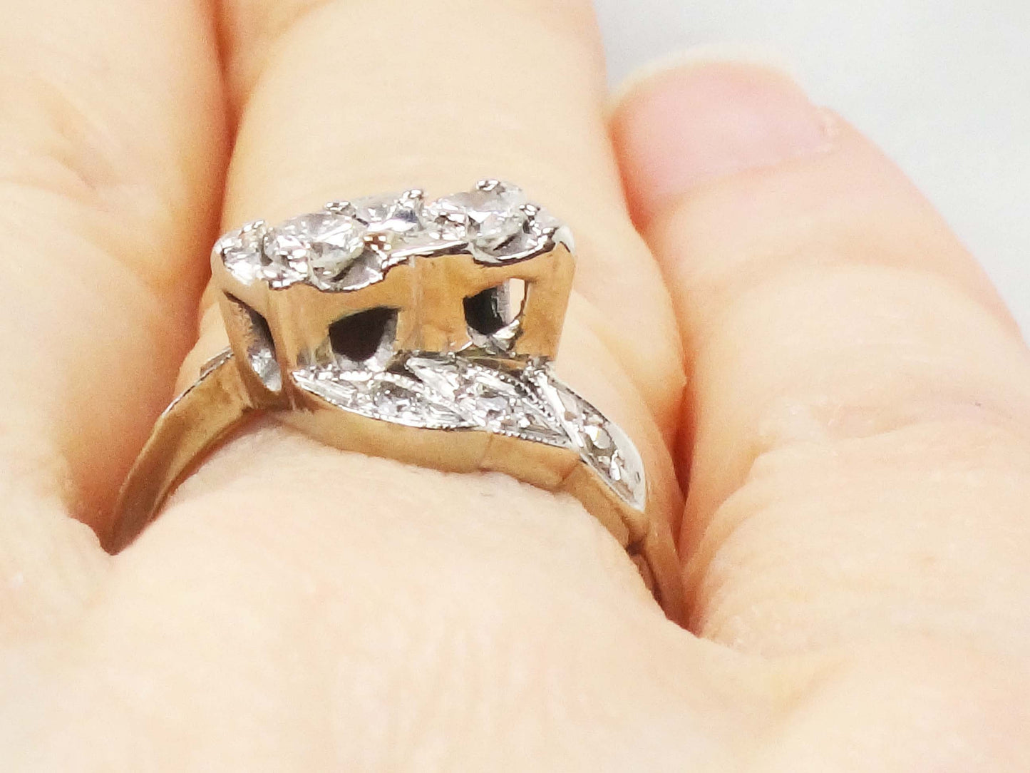 Vintage 14k Diamond Toi et Moi Ring Two Stone White Gold Natural Diamond Ring Approximately .36 Carat TDW Anniversary Ring