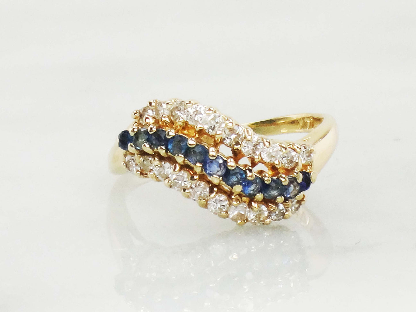 Vintage 14k Yellow Gold Sapphire and Diamond Ring - September Birthstone, Size 5.75, Circa 1990's