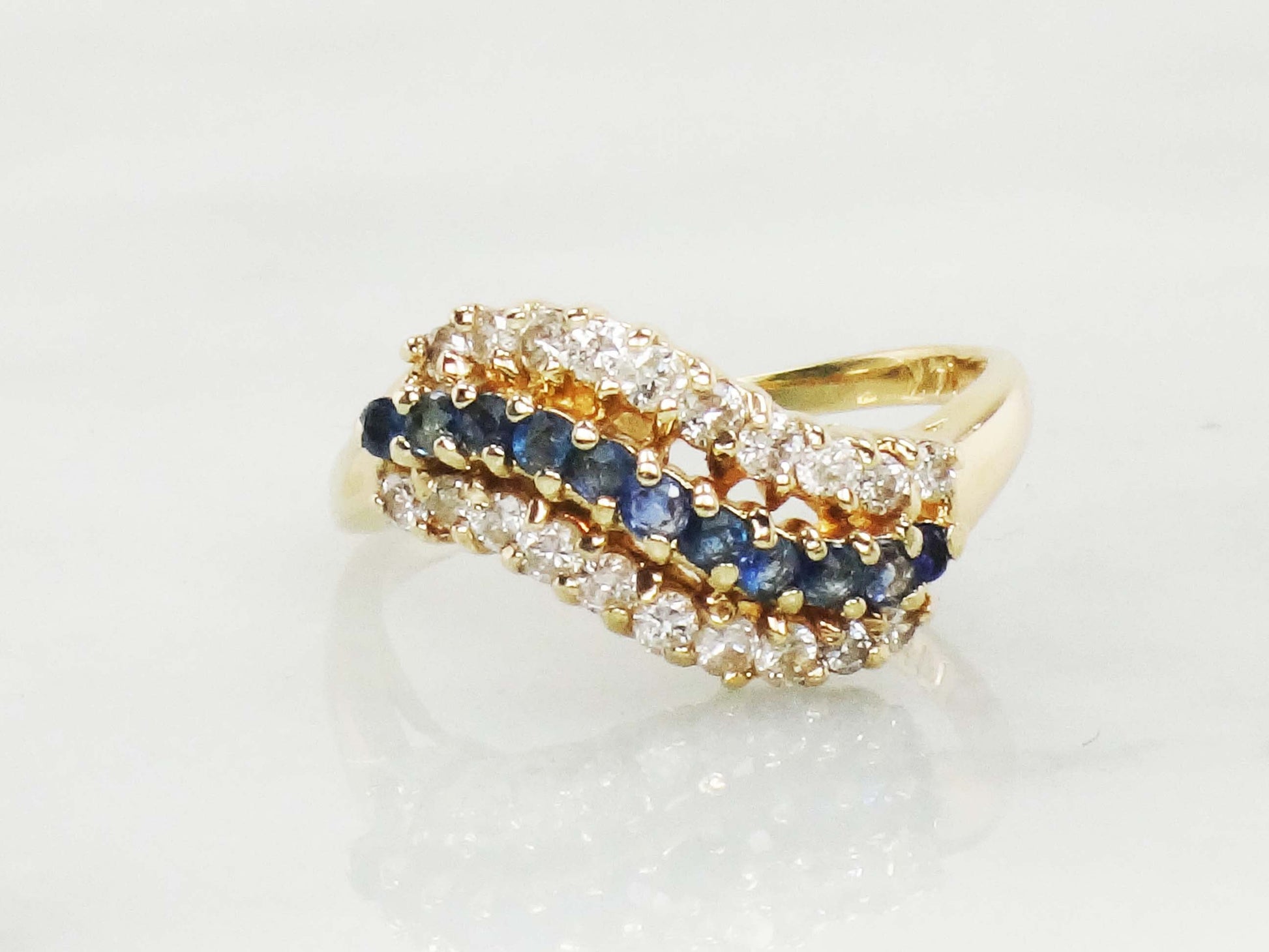 Vintage 14k Yellow Gold Sapphire and Diamond Ring - September Birthstone, Size 5.75, Circa 1990's