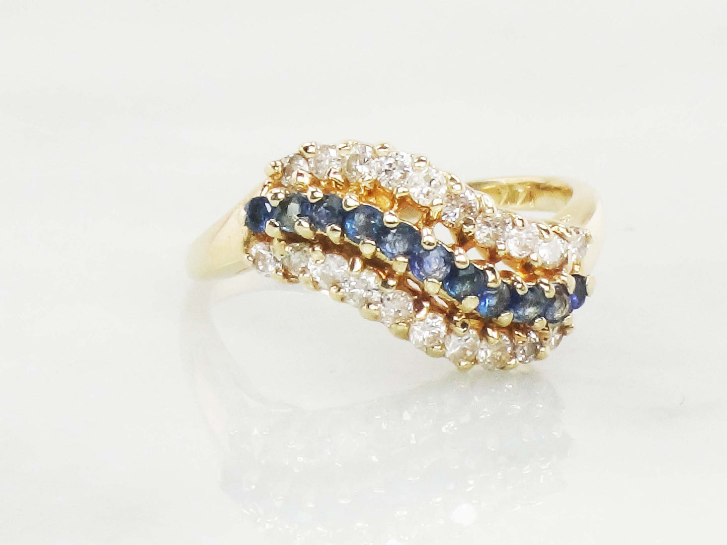 Vintage 14k Yellow Gold Sapphire and Diamond Ring - September Birthstone, Size 5.75, Circa 1990's