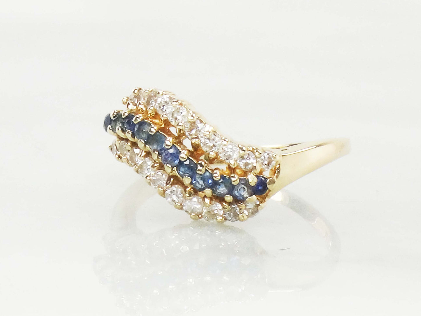 Vintage 14k Yellow Gold Sapphire and Diamond Ring - September Birthstone, Size 5.75, Circa 1990's