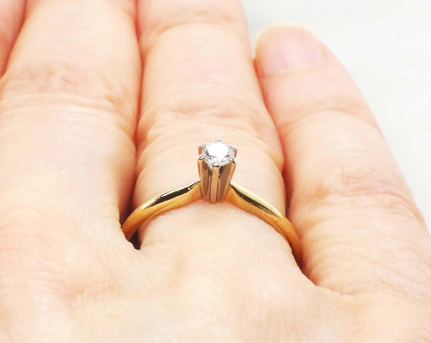 Vintage .15 Carat Diamond Engagement Ring: 14k Yellow Gold Solitaire, Size 6.25