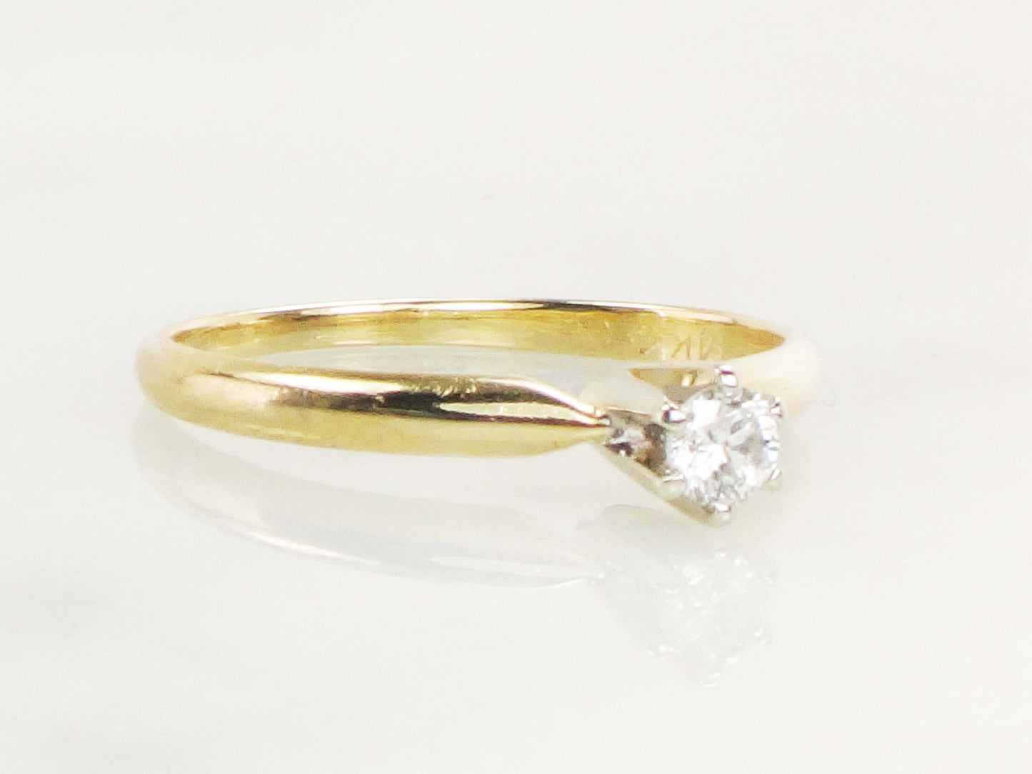 Vintage .15 Carat Diamond Engagement Ring: 14k Yellow Gold Solitaire, Size 6.25