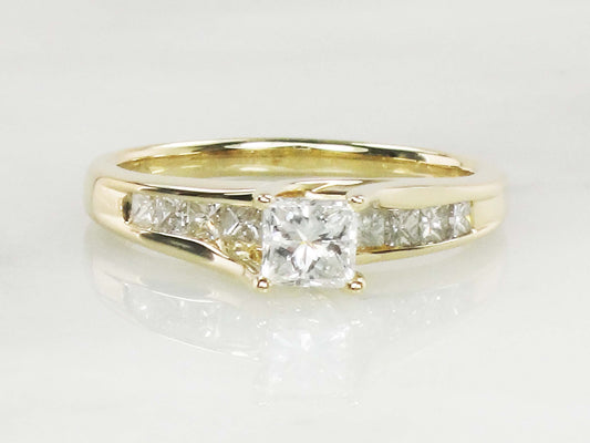 14k Princess Cut Natural Diamond Engagement Ring .50 CT Center Square Cut Diamond - Size 8
