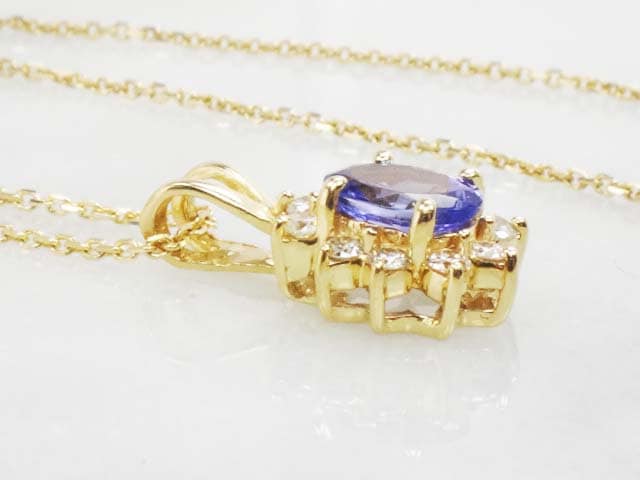 Vintage 14k Tanzanite Diamond Halo Pendant Necklace - 18"