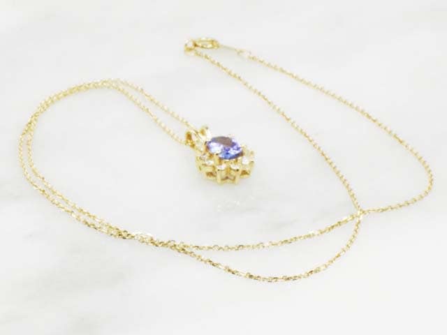 Vintage 14k Tanzanite Diamond Halo Pendant Necklace - 18"
