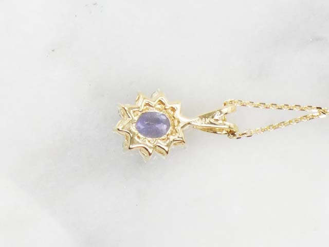 Vintage 14k Tanzanite Diamond Halo Pendant Necklace - 18"