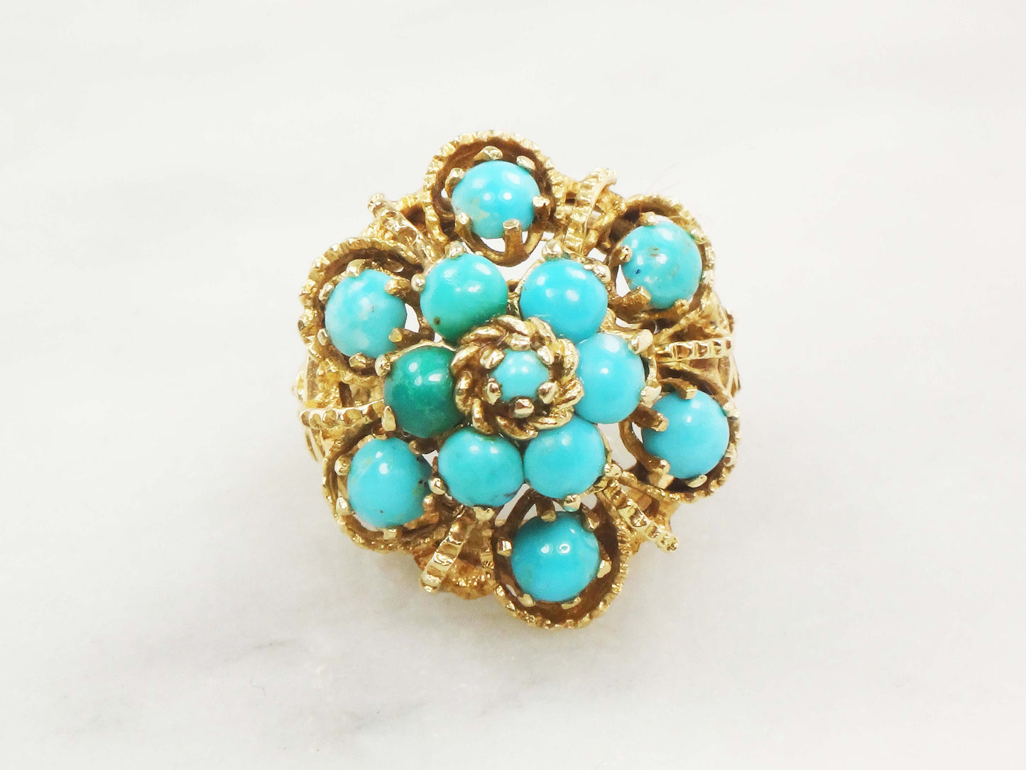 Vintage Large 14k Yellow Gold Turquoise Dome Pinky Ring Size 3